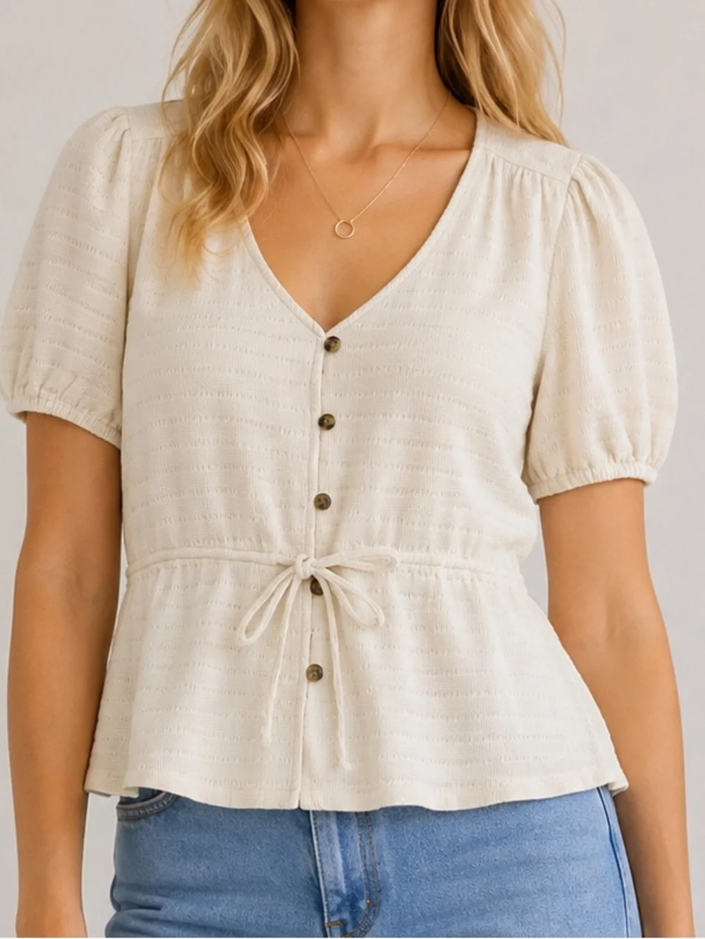 Madewell Antique Cream Puff Sleeve Drawstring Top XXS